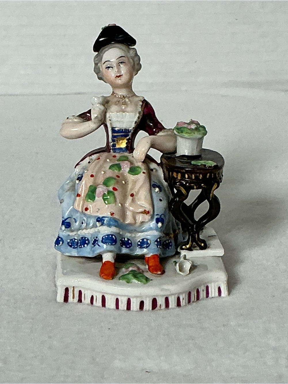 Antique Miniature Hand Painted Porcelain Rococo Lady Figurine